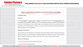 Pharmacy Practice (26) Drug Store Management & Inventory Control (Part 01) = Introduction
