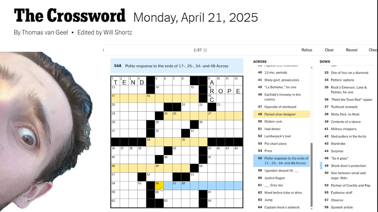 Nyt Crossword Monday April 21 Youtube