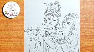 Easy Radhakrishna Drawing for Beginners | Lord Shree Radhakrishna Drawing Step by Step