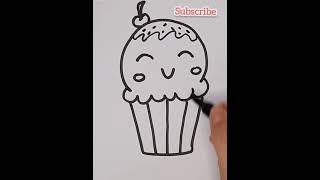 cupcake drawing (eAsY) step-by-step | CUTE DRAWINGS | Easy Art for Kids