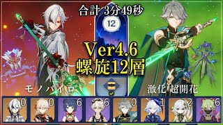 【原神】Ver 4.6 無凸 アルレッキーノ 、無凸 アルハイゼン超開花【 螺旋12層 】