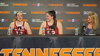 Oklahoma Coach Jennie Baranczyk, Payton Verhulst, Raegan Beers post-game vs. Lady Vols