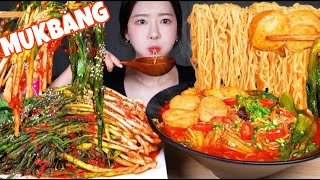 FUME ASMR 2.0 MUKBANG | BEST RAMEN FOR ME 🔥 SPICY MALA RAMEN NOODLES! SPICY GREEN ONION KIMCHI BALLS