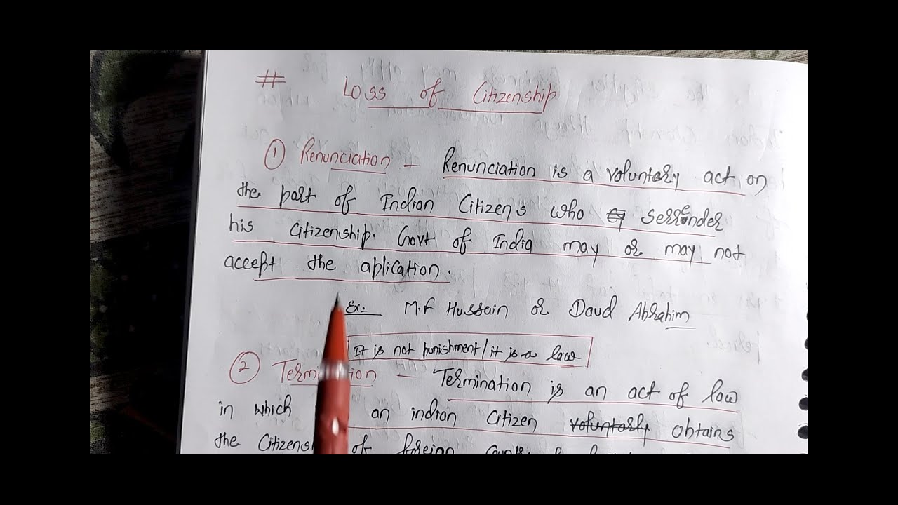 LOSS OF INDIAN CITIZENSHIP | VISION IAS HANDWRITTEN NOTES Part-2 ...