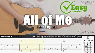 All of Me (Easy Version) John Legend | Fingerstyle Guitar | TAB + Chords + Lyrics