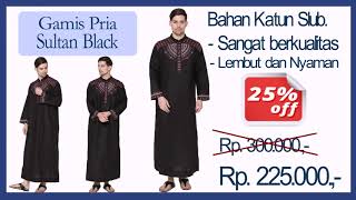 Gamis Pria Sultan Black, bahan Katun Slub berkualitas