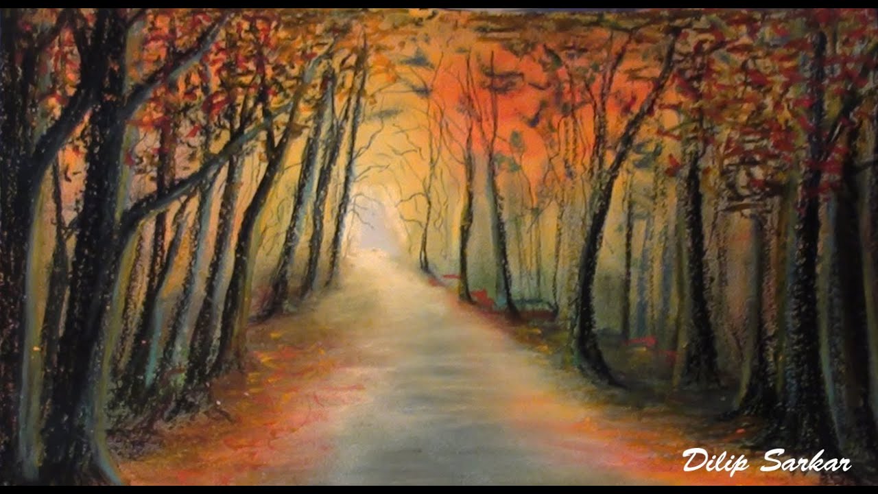 How To Draw , Forest At Sunset - Soft Pastel & Oil Pastel - YouTube