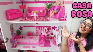 HAGO una CASA TODA ROSA para BARBIE 🩷 con SALA, COMEDOR, COCINA y BAÑO | Daailum