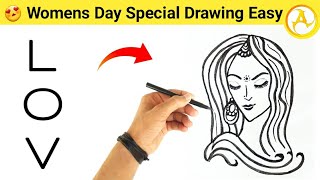 Happy Women's Day Special drawing easy | How to Draw a beautiful woman Drawing