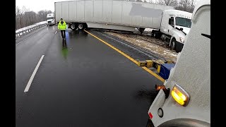 Snow Magedon Continues!!! Jack-Knife Semi and 2 Car Crash at the Same Time!!!