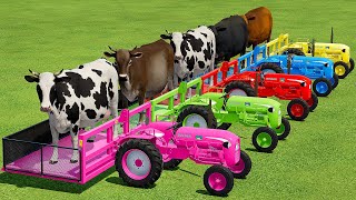TRANSPORTING COWS WITH COLORED MINI TRACTORS & TAM TRUCKS - Farming Simulator 22
