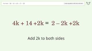 Linear equation with one unknown: Solve 20-6+4k=2-2k step-by-step solution