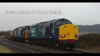 Prestatyn 22.3.2017 - DRS 37038 \u0026 37716 on Valley flasks - Class 37