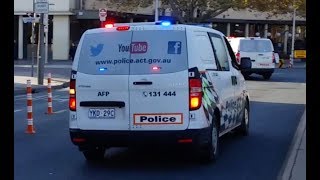 ACT Police vans x2 Responding to an emergency through Canberra's city centre