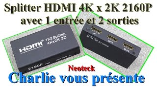 Le splitter HDMI 4K x 2K 2160P avec 1 entrée et 2 sorties Neoteck