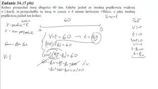 34 Kolarz przejechał trasę długości 60 km  Gdyby jechał ze średnią prędkością większą o 1 kmh, to pr