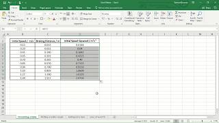 Physics: Excel Skills: Making an excel table of data