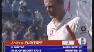 Flintoff's middle stumps dug out by Shoaib Akhtar during Pak vs Eng 05 Test series