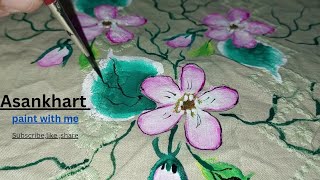 fabric painting neck design tutorial / hand painting on fabric / flower painting on panjabi