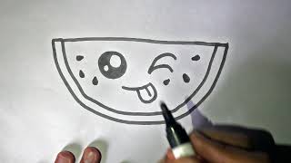HOW TO DRAW A CUTE WATERMELON || VERY EASY || CUTE DRAWINGS