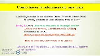 Tesis. Como Hacer La Referencia De Una Tesis. Normas AP... | Doovi