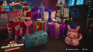 Fortnite abriendo todos los regalos del festival de invierno