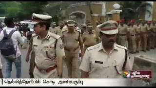 Puducherry - Flag march by police at Nellithoppu constituency