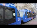 Trimet max light rail train blue line at Downtown Portland, Repainted 404 and 408