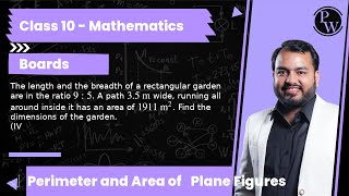 The length and the breadth of a rectangular garden are in the ratio 9: 5. A path 3.5  m wide, run...