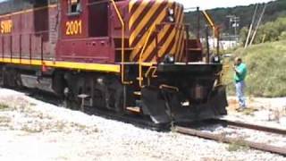 Derailed locomotive being re-railed on the SWP, 7/11/2001...