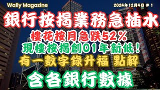 銀行按揭業務急插水，現樓按揭創01年後新低，首11個月跌35%，樓花按揭按月急挫52%！11月登記跌穿3000宗。含各銀行數據 。