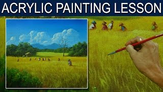 Acrylic Landscape Painting Tutorial | Rice Harvest with Farmers by JM Lisondra