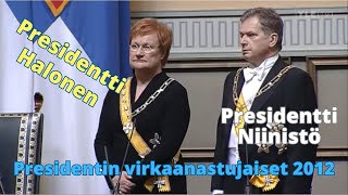 Sauli Niinistö ja Tarja Halonen. Presidentin virkaanastujaiset v. 2012. Otteita tilaisuudesta.