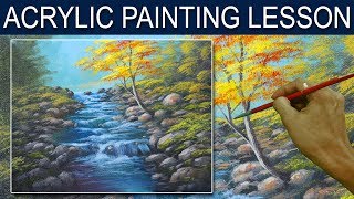 Acrylic Landscape Painting Lesson | Running Shallow River in Basic Tutorial by JM Lisondra