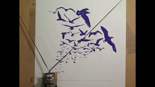 Polar Plotter draws holiday seagulls (vertical plotter, v plotter, polargraph, wall plotter)