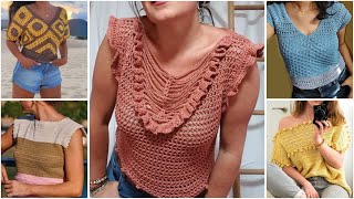 Crochet cotton thread fancy top/crop top/tunic top designs #crochet