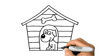How to DRAW a DOG HOUSE Easy Step by Step