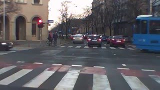 Zagreb:Center,ZET trams passing on Savska St.