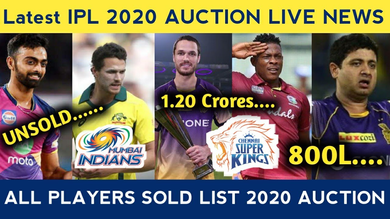 IPL 2020 Auction Live Updates ! All Players Sold List And Unsold List ...