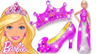 Play Doh Making Colorful Sparkle Disney Princess Barbie Dress 👗 High Heels Crown Castle Toys