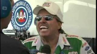 John Force Kisses Tony Pedregon Ahh Moment Pre Race Interview Indy Mac Tools US Nationals 2010.mpg