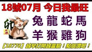 18號07月，今日我最旺！兔龍蛇馬羊猴雞狗！【18778】越早打開越靈驗！點個讚吧！ - 十二生肖