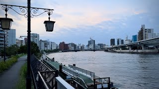 Walking in the Evening in Ryogoku, Tokyo.  with binaural ambient sounds / 4K HDR