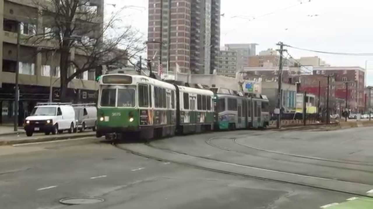 MBTA Light Rail Vehicles At Packards Corner, Allston, MA 4/3/2015 - YouTube