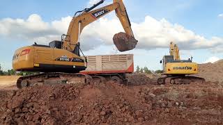 หนุ่มแดนมังกร เจอ หนุ่มซามูไร SANY VS KOMATSU ดั้มแรง เล่นดินสีม่วง excavator and truck EP.7832