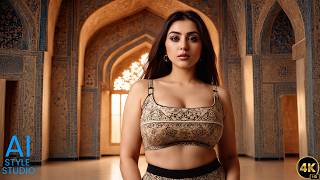 4K AI Art Lookbook Video of Persian AI Girl ｜ Isfahan Patterned Crop Top with Warm Illumination