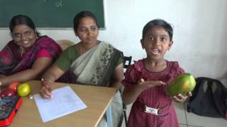 UKG student of Lisieux CMI Public School speaks about fruit Pappaya