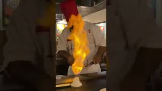 Onion on fire. Hibachi or teppanyaki-style at Benihana