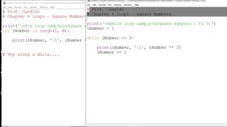 Python while loop square numbers