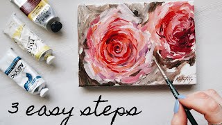 How to Paint a Rose in Acrylics 🌹3 Easy Steps